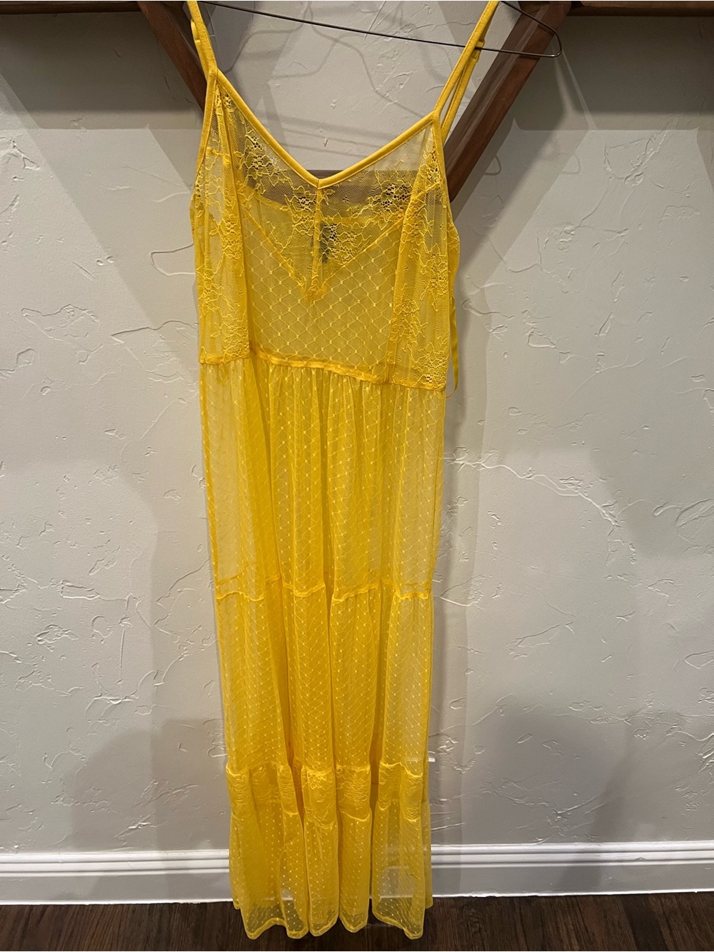 Wild Fable Sheer Yellow Lace Tiered Slip Dress - Women's